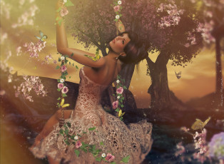 Картинка 3д+графика people+ люди цветы платье
