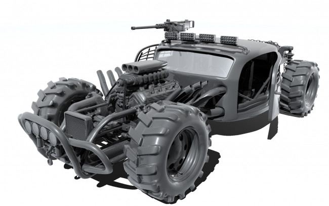 Обои картинки фото 3д графика, modeling , моделирование, колеса, рама, пулемет