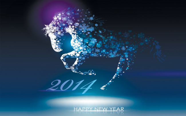 Обои картинки фото праздничные, векторная графика , новый год, лошадь, снежинки