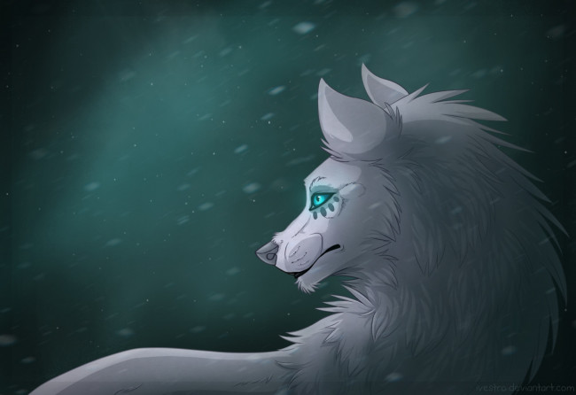 Обои картинки фото рисованные, животные,  сказочные,  мифические, волк, взляд