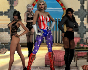 Картинка 3д+графика люди+ people фон стулья взгляд девушки