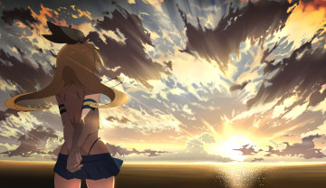 Картинка аниме kantai+collection закат облака небо девушка kancolle shimakaze kantai collection