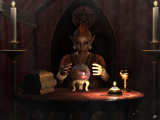 Обои картинки фото 3д графика, эльфы , elves, взгляд, эльфийка, магия, свеча, фон