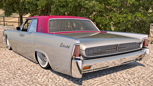 Обои картинки фото автомобили, 3д, автомобиль, lincoln, фон, 1962г