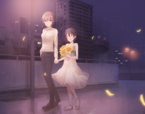 Картинка аниме город +улицы +интерьер +здания девушки