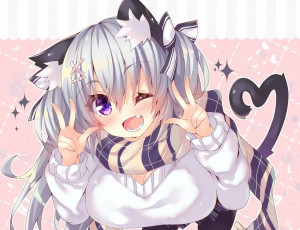 Картинка аниме животные +существа девушка