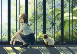 Картинка аниме животные +существа девушка