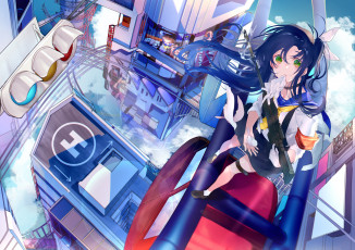 Картинка аниме город +улицы +интерьер +здания девушка