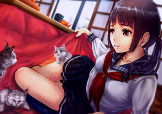 Картинка аниме животные +существа девушка