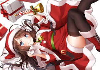 Картинка аниме зима +новый+год +рождество взгляд фон девушка