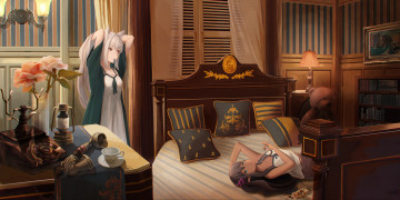 Картинка аниме животные +существа девушки