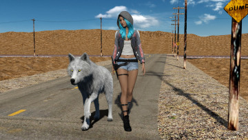 Картинка 3д+графика люди+и+животные+ people+and+animals девушка взгляд фон