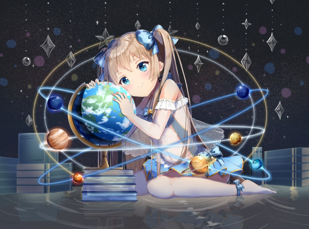 Обои картинки фото аниме, оружие,  техника,  технологии, фон, взгляд, девушка