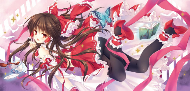 Обои картинки фото аниме, touhou, tatekawa, mako, akurei, reimu