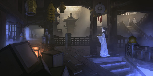 Обои картинки фото аниме, город,  улицы,  интерьер,  здания, девушка