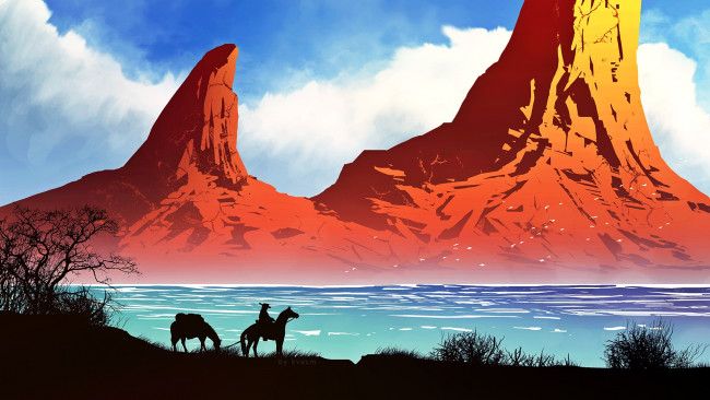 Обои картинки фото векторная графика, природа , nature, горы, озеро