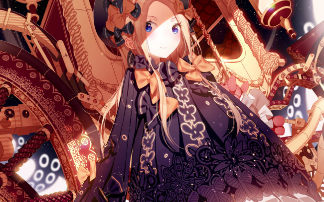 Обои картинки фото аниме, fate, stay night, взгляд, фон, девушка