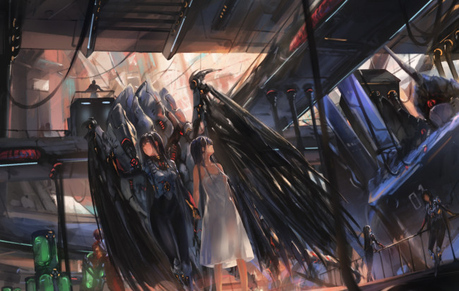 Обои картинки фото аниме, ангелы,  демоны, девушка, арт