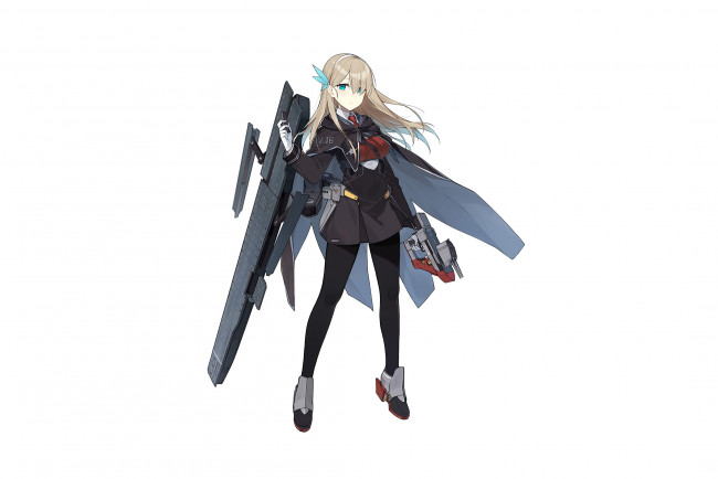 Обои картинки фото аниме, оружие,  техника,  технологии, фон, взгляд, девушка