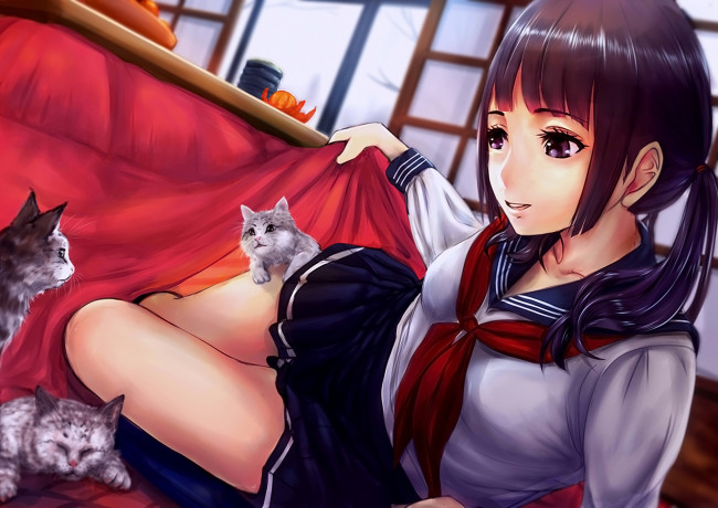 Обои картинки фото аниме, животные,  существа, девушка