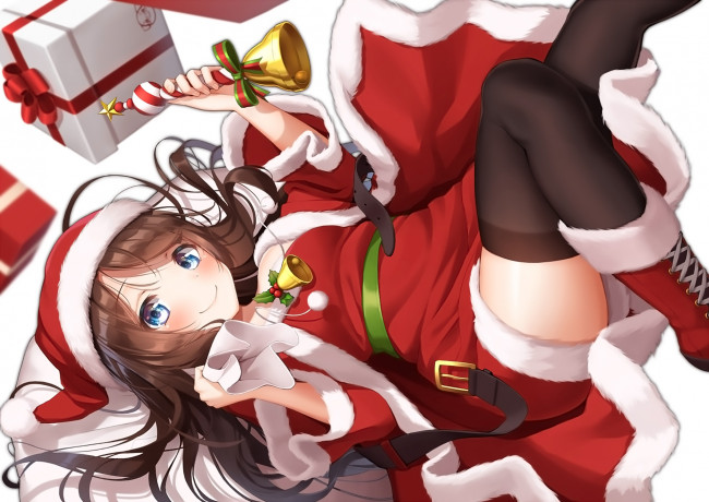 Обои картинки фото аниме, зима,  новый год,  рождество, взгляд, фон, девушка