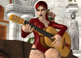 Картинка 3д+графика люди+ people гитара фон взгляд девушки