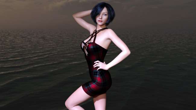 Обои картинки фото 3д графика, люди , people, фон, взгляд, девушка