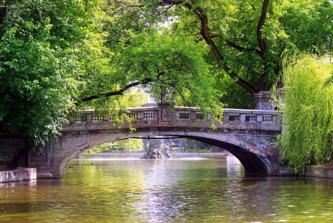 Обои картинки фото природа, парк, водоем, мостик