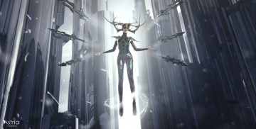 обоя девушки, - креатив,  косплей, рога, костюм, оружие