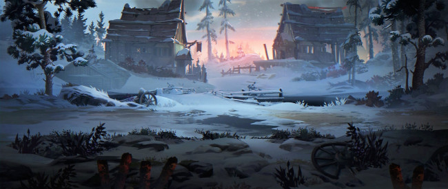 Обои картинки фото рисованное, города, дома, снег, колеса