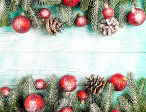 обоя праздничные, украшения, ёлки, ветки, шарики, шишки