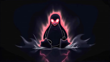 обоя компьютеры, linux, пингвин, сияние