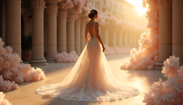 Картинка 3д+графика люди+ people девушка невеста колонны платье цветы