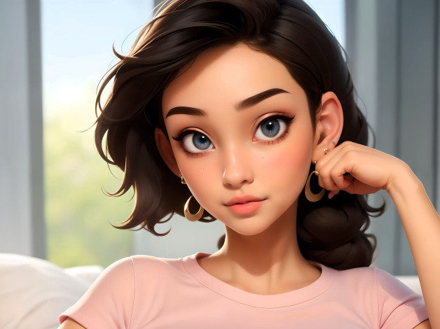 Обои картинки фото 3д графика, портреты и лица , portraits and faсes, девушка, шатенка, лицо, футболка