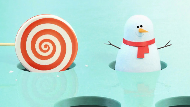 Обои картинки фото праздничные, векторная графика , новый год, лед, лунки, леденец, снеговик