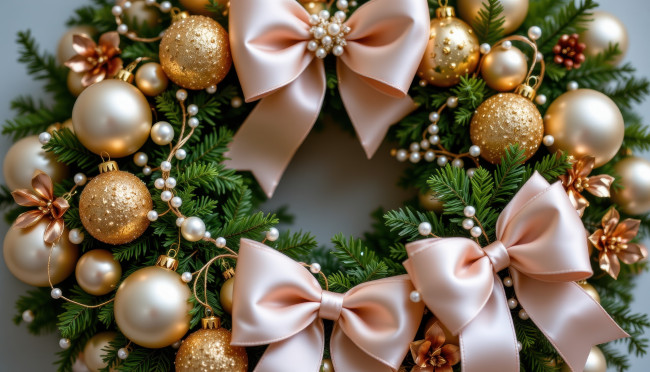 Обои картинки фото автор wp stl, 3д графика, праздники , holidays, рождественский, венок, банты, шарики