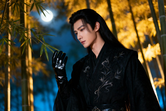 Обои картинки фото 3д графика, люди , people, мужчина, наряд, перчатка, луна, лес, бамбук