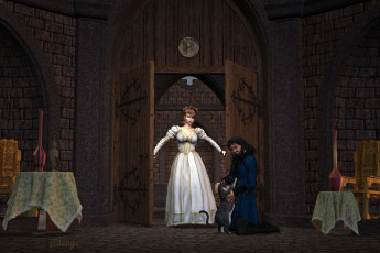 Картинка 3д графика people люди стол кот комната девушка