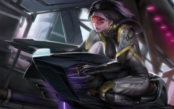 Картинка фэнтези девушки космобайк