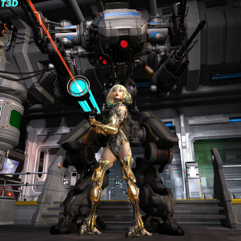 Обои картинки фото 3д, графика, creatures, существа, робот, девушка, оружие