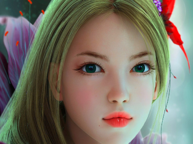 Обои картинки фото 3д, графика, portraits, портрет, девушка, лицо, цветок