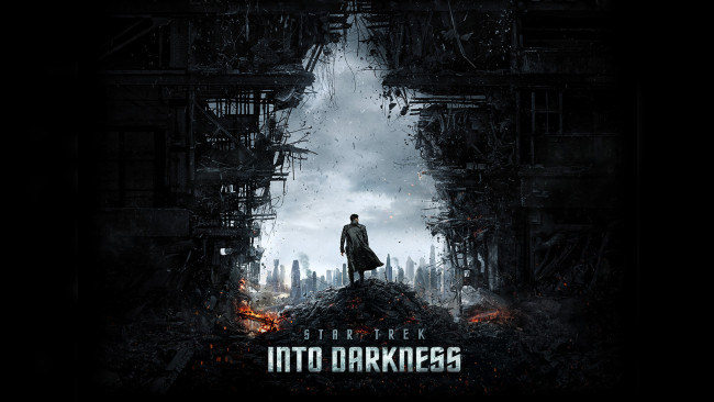 Обои картинки фото star, trek, into, darkness, кино, фильмы, надпись, разруха, фантастика, плащ