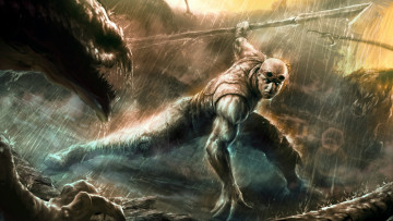 Картинка riddick+ 2013 рисованные кино дождь твари схватка оружие