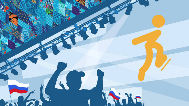 Обои картинки фото спорт, 3d, рисованные, зрители, спортсмен, болельщики, софиты, орнамент, люди, олимпиада, сочи