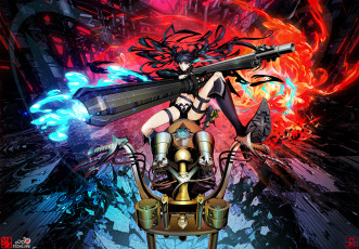 Картинка аниме black+rock+shooter мотоцикл огонь пламя девушка арт arsenixc оружие