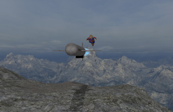 Картинка supergirl 3д+графика фантазия+ fantasy девушка полет фон взгляд супермен горы