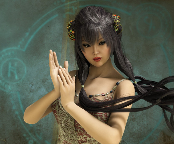 Обои картинки фото 3д графика, люди , people, девушка, взгляд, фон