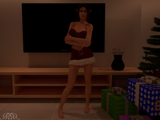 Обои картинки фото 3д графика, люди , people, девушка, взгляд, фон, подарки