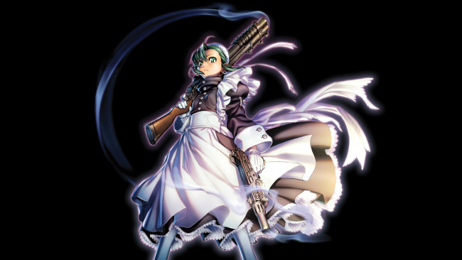 Обои картинки фото аниме, black lagoon, hiroe, rei, fabiola, iglesias, девушка, оружие, ружье, дым