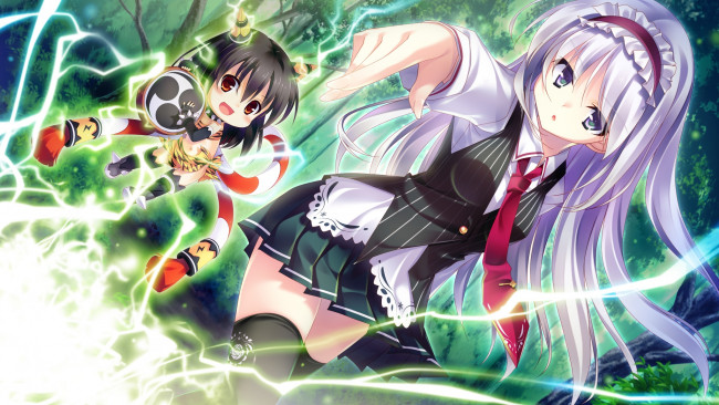 Обои картинки фото guardian place, аниме, магия,  колдовство,  halloween, hinata, mutsuki, взгляд, amane, neon, guardian, place, арт, девушка